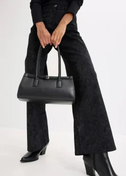 bonprix Bekleidung·Kleider|Hosen|Wide Leg Hose aus Baumwollstretch schwarz/rauchgrau paisley