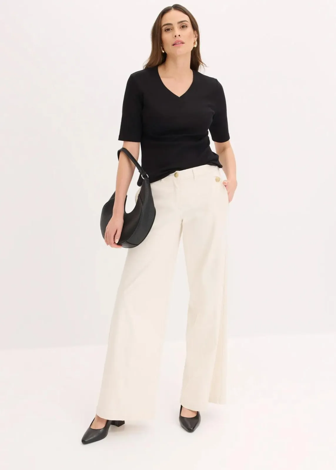 Wide Leg Hose mit Stretch|bonprix Hot