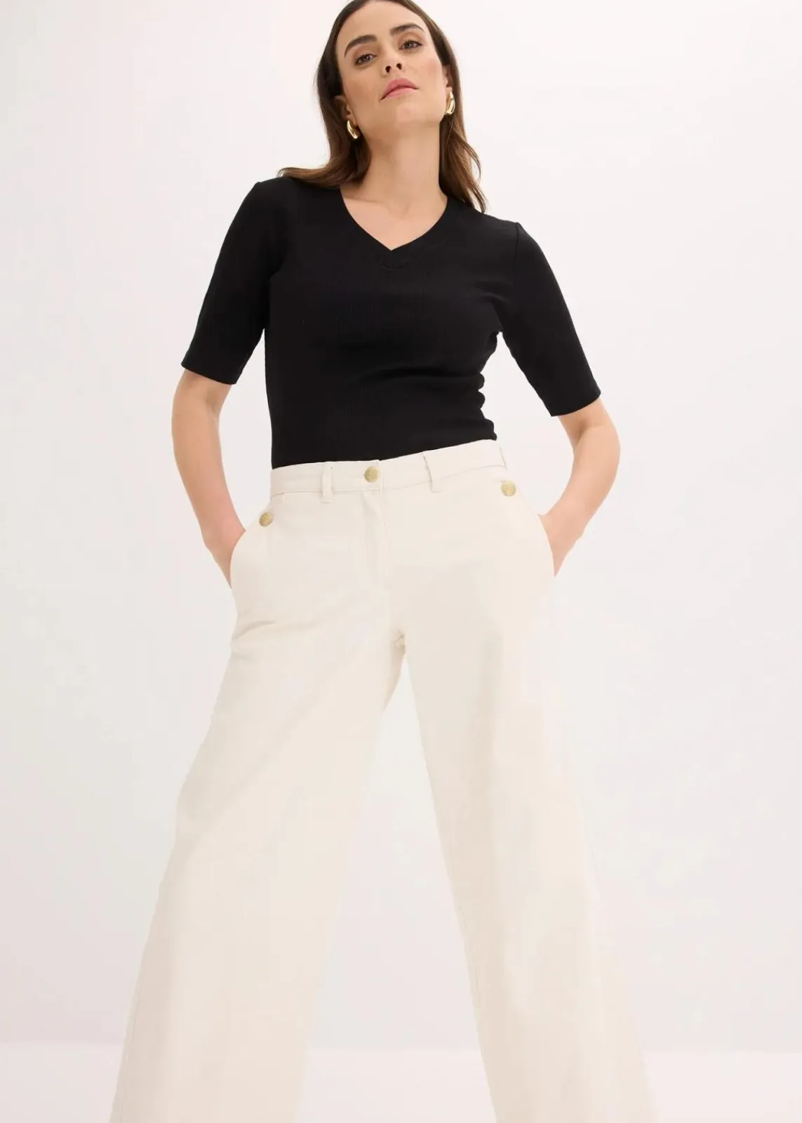 Wide Leg Hose mit Stretch|bonprix Hot