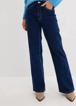 bonprix Jeans|Kurzgrößen|Wide Leg Jeans High Waist, Bio-Baumwolle nachtblau denim