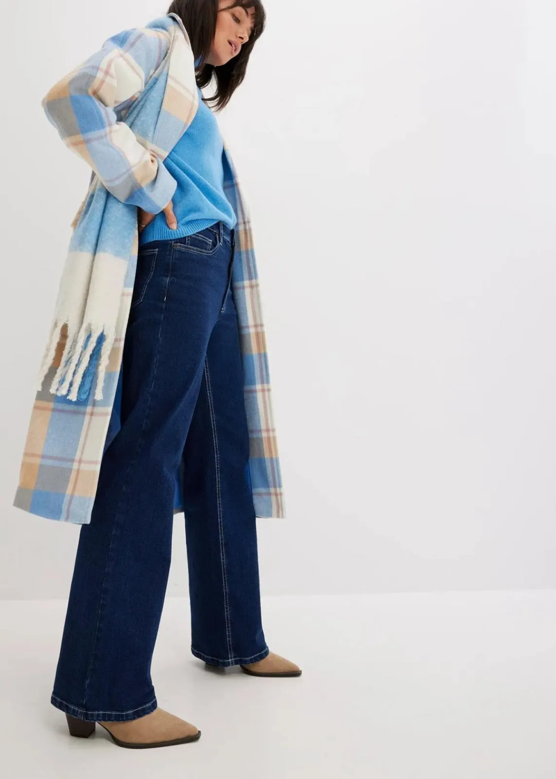 bonprix Jeans|Kurzgrößen|Wide Leg Jeans High Waist, Bio-Baumwolle nachtblau denim