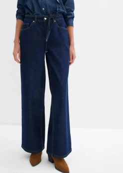 bonprix Bekleidung·Shirts & Tops|Jeans|Wide Leg Jeans Mid Waist tiefblau denim ungewaschen