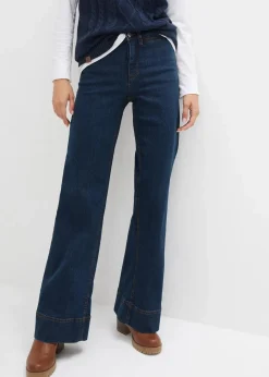 bonprix Jeans|Kurzgrößen|Wide- Leg Jeans Mid Waist, Komfort-Stretch nachtblau denim