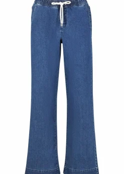 bonprix Jeans|Kurzgrößen|Wide Leg Jeans Mid Waist, Stretch blau denim