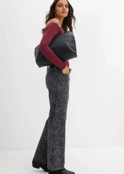 bonprix Bekleidung·Kleider|Hosen|Wide Leg Twillhose mit Leodruck rauchgrau leo bedruckt