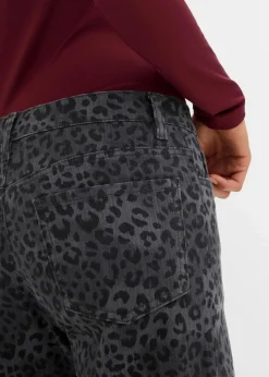 bonprix Bekleidung·Kleider|Hosen|Wide Leg Twillhose mit Leodruck rauchgrau leo bedruckt