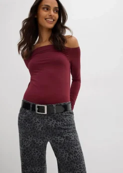 bonprix Bekleidung·Kleider|Hosen|Wide Leg Twillhose mit Leodruck rauchgrau leo bedruckt