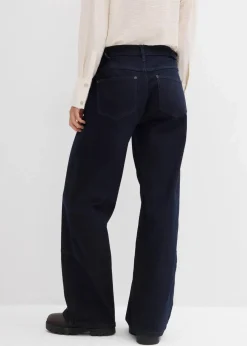 bonprix Jeans|Kurzgrößen|Wide-Leg Jeans Mid Waist tiefblau denim ungewaschen