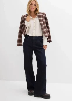 bonprix Jeans|Kurzgrößen|Wide-Leg Jeans Mid Waist tiefblau denim ungewaschen