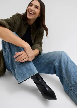 bonprix Bekleidung·Shirts & Tops|Jeans|Wide-Leg-Jeans High Waist hellblau denim used