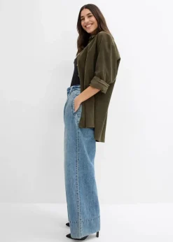 bonprix Bekleidung·Shirts & Tops|Jeans|Wide-Leg-Jeans High Waist hellblau denim used