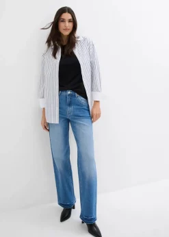 bonprix Jeans|Bekleidung·Shirts & Tops|Wide-Leg-Jeans High Waist hellblau denim used