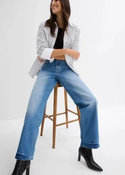 bonprix Jeans|Bekleidung·Shirts & Tops|Wide-Leg-Jeans High Waist hellblau denim used