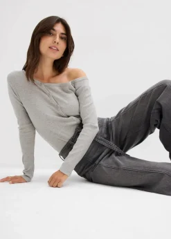 bonprix Jeans|Bekleidung·Shirts & Tops|Wide-Leg-Jeans High Waist grau denim used