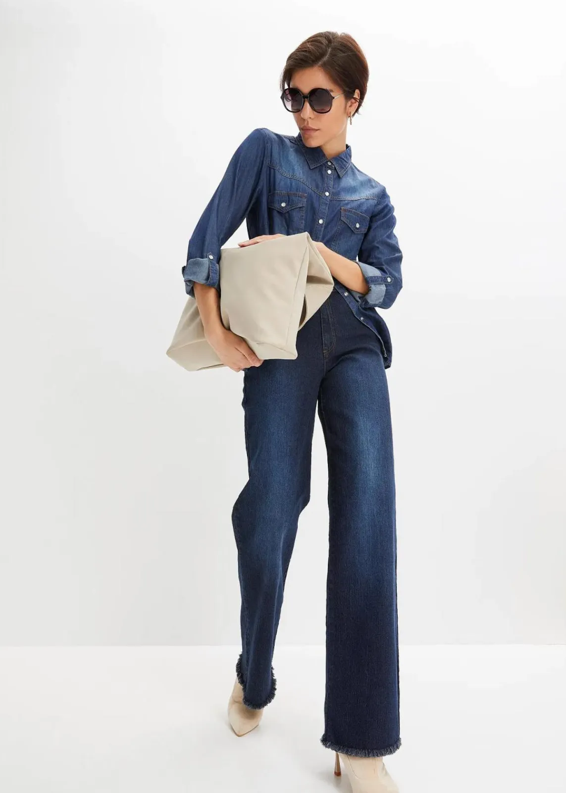 bonprix Bekleidung·Shirts & Tops|Jeans|Wide-Leg-Jeans, High Waist nachtblau denim