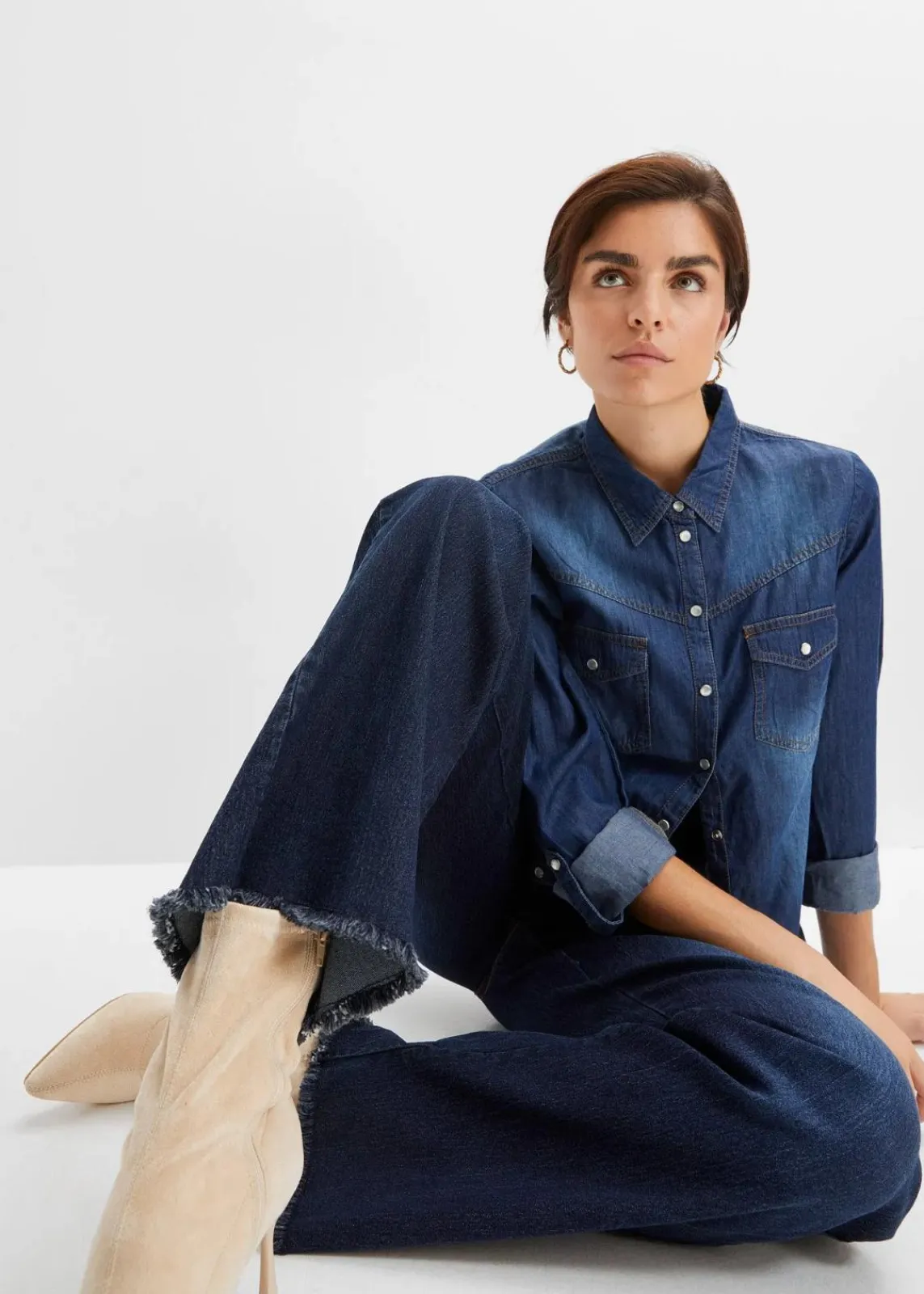 bonprix Bekleidung·Shirts & Tops|Jeans|Wide-Leg-Jeans, High Waist nachtblau denim