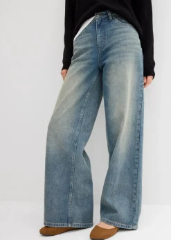 bonprix Jeans|Bekleidung·Shirts & Tops|Wide-Leg-Jeans High Waist hellblau denim used