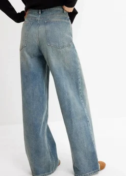 bonprix Jeans|Bekleidung·Shirts & Tops|Wide-Leg-Jeans High Waist hellblau denim used