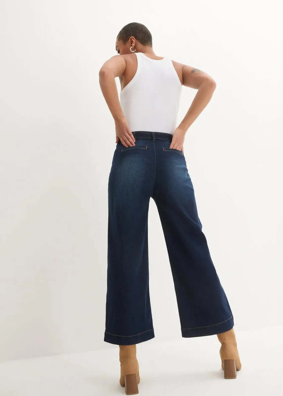 bonprix Bekleidung·Shirts & Tops|Jeans|Wide-Leg-Jeans High Waist, Bequembund cropped nachtblau denim