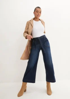 bonprix Bekleidung·Shirts & Tops|Jeans|Wide-Leg-Jeans High Waist, Bequembund cropped nachtblau denim