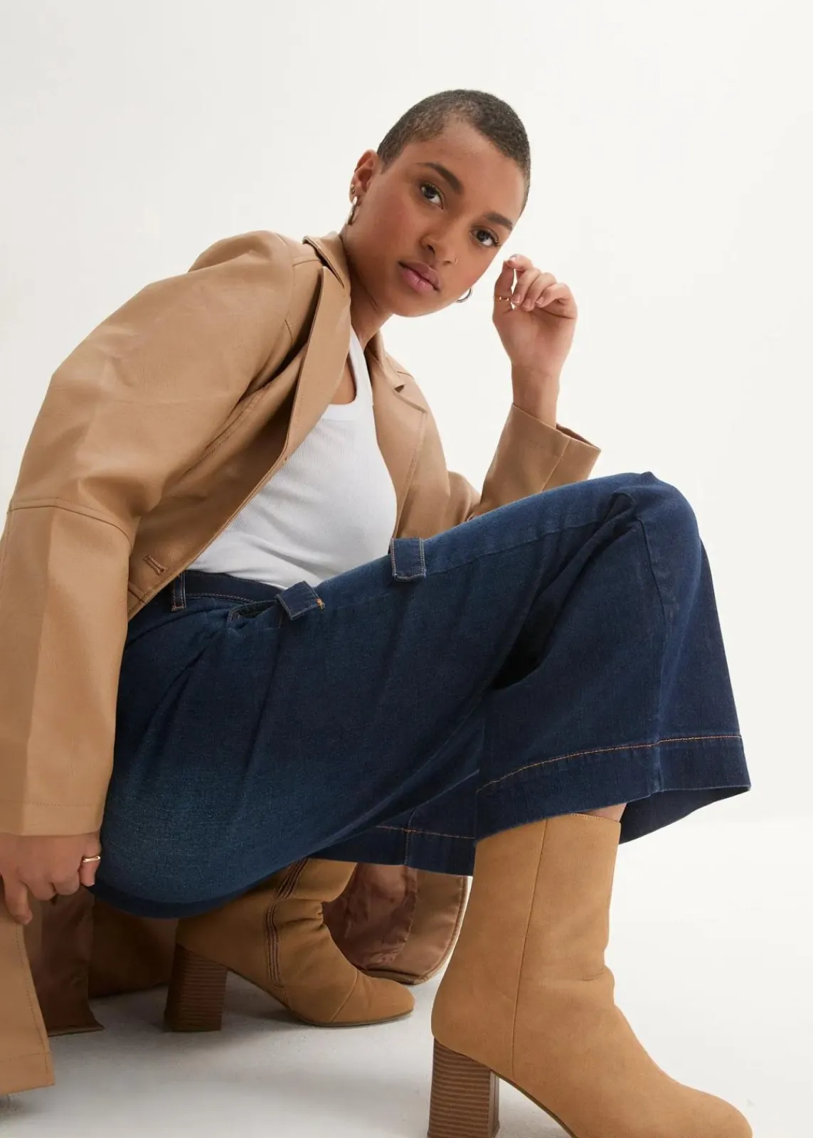 bonprix Bekleidung·Shirts & Tops|Jeans|Wide-Leg-Jeans High Waist, Bequembund cropped nachtblau denim