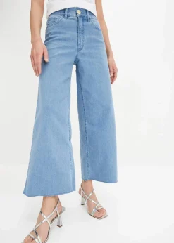 bonprix Jeans|Bekleidung·Shirts & Tops|Wide-Leg-Jeans, High Waist, cropped hellblau denim used