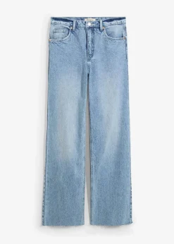 bonprix Jeans|Kurzgrößen|Wide-Leg-Jeans, High Waist, full Length eisblau denim used