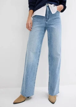 bonprix Jeans|Kurzgrößen|Wide-Leg-Jeans, High Waist, full Length eisblau denim used