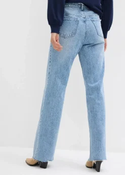 bonprix Jeans|Kurzgrößen|Wide-Leg-Jeans, High Waist, full Length eisblau denim used