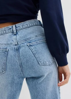 bonprix Jeans|Kurzgrößen|Wide-Leg-Jeans, High Waist, full Length eisblau denim used