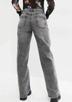 bonprix Jeans|Wide-Leg-Jeans, High Waist mit Nietenbesatz grau denim