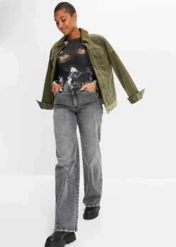 bonprix Jeans|Wide-Leg-Jeans, High Waist mit Nietenbesatz grau denim