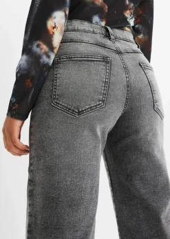 bonprix Jeans|Wide-Leg-Jeans, High Waist mit Nietenbesatz grau denim