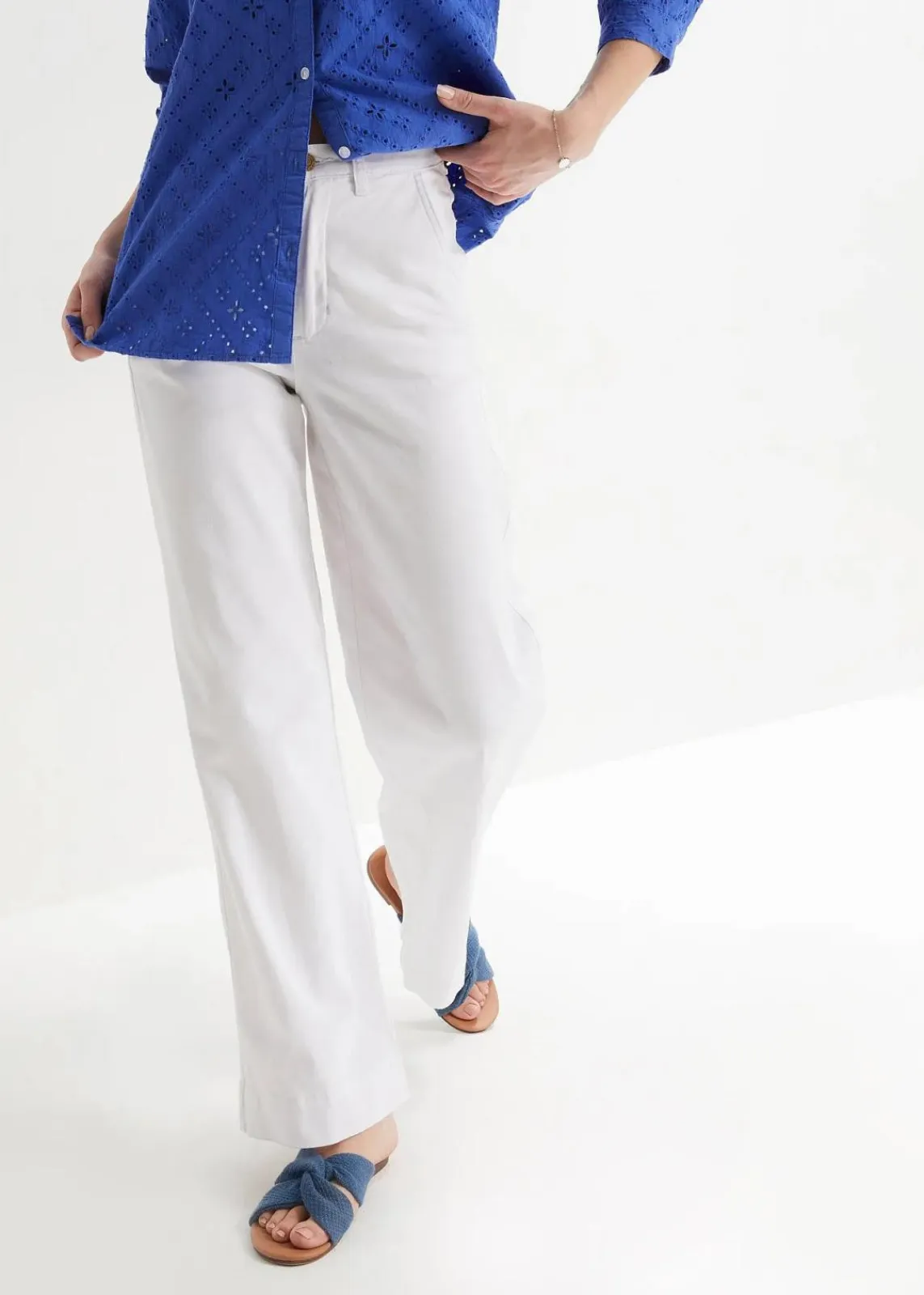 bonprix Bekleidung·Shirts & Tops|Jeans|Wide-Leg-Jeans High Waist, Stretch weiß twill