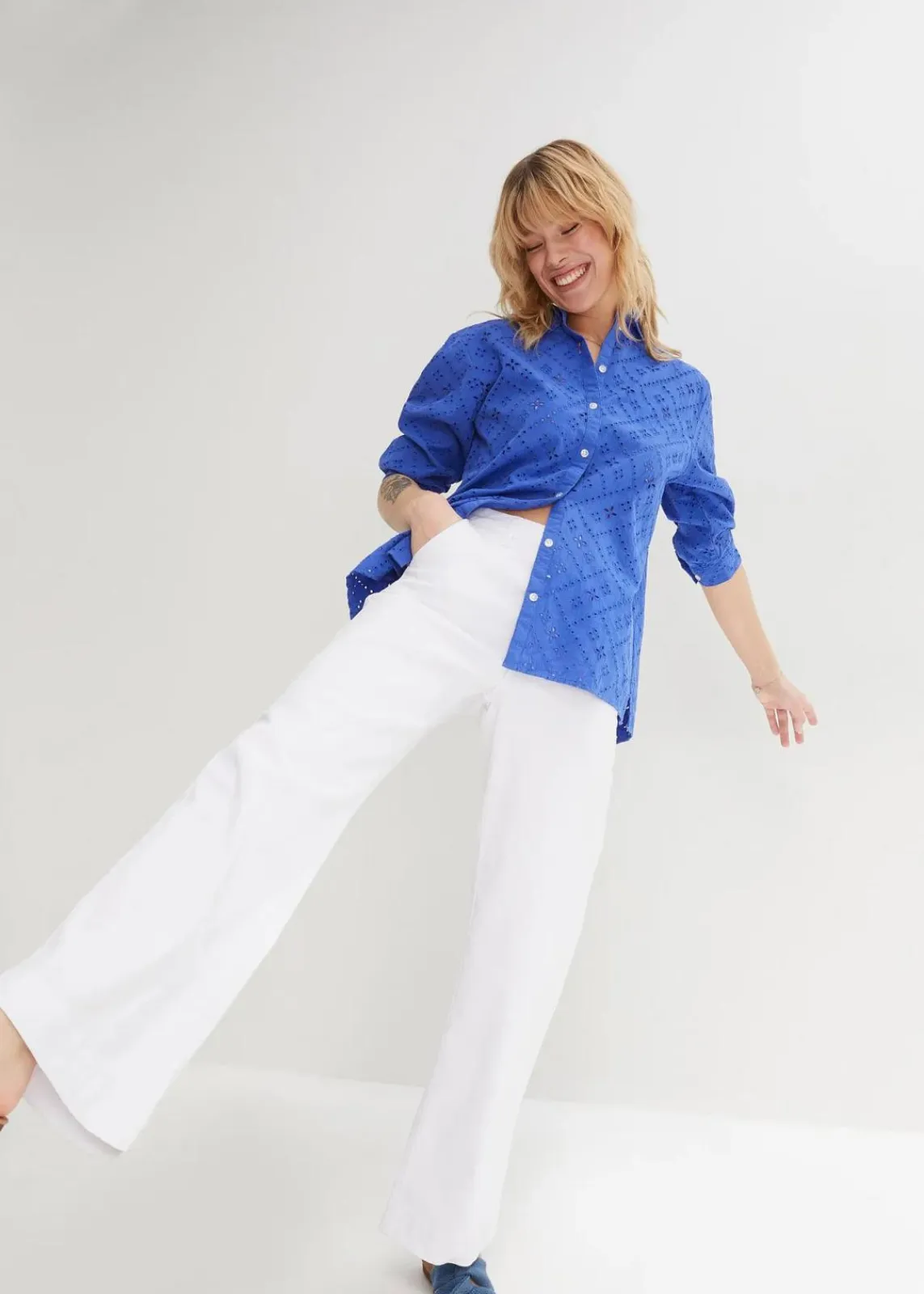 bonprix Bekleidung·Shirts & Tops|Jeans|Wide-Leg-Jeans High Waist, Stretch weiß twill