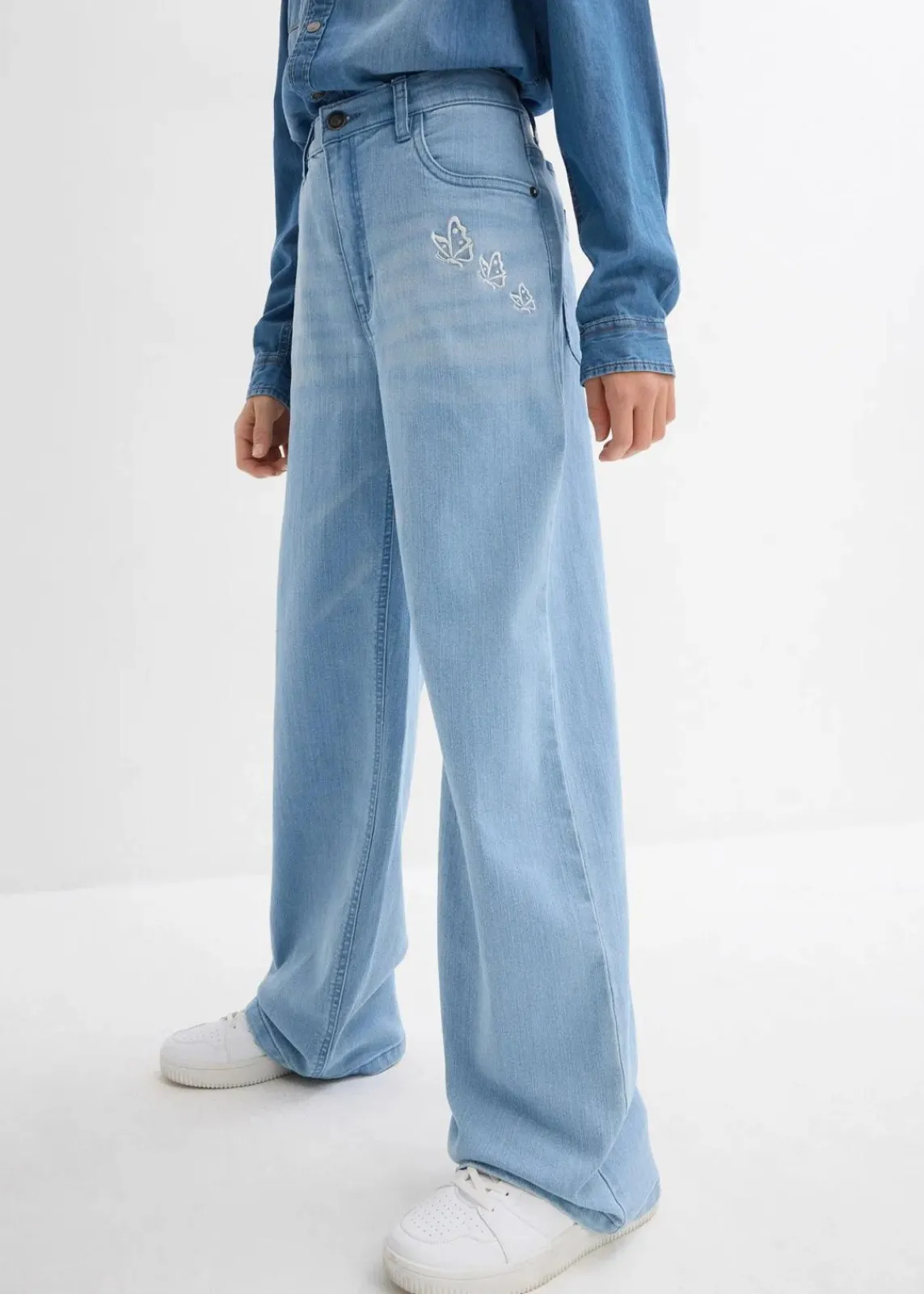 bonprix Mädchen 9-16 Jahre·Jeans|Mädchen 2-8 Jahre·Nachhaltigere Materialien|Wide-Leg-Jeans Mid Waist hellblau denim