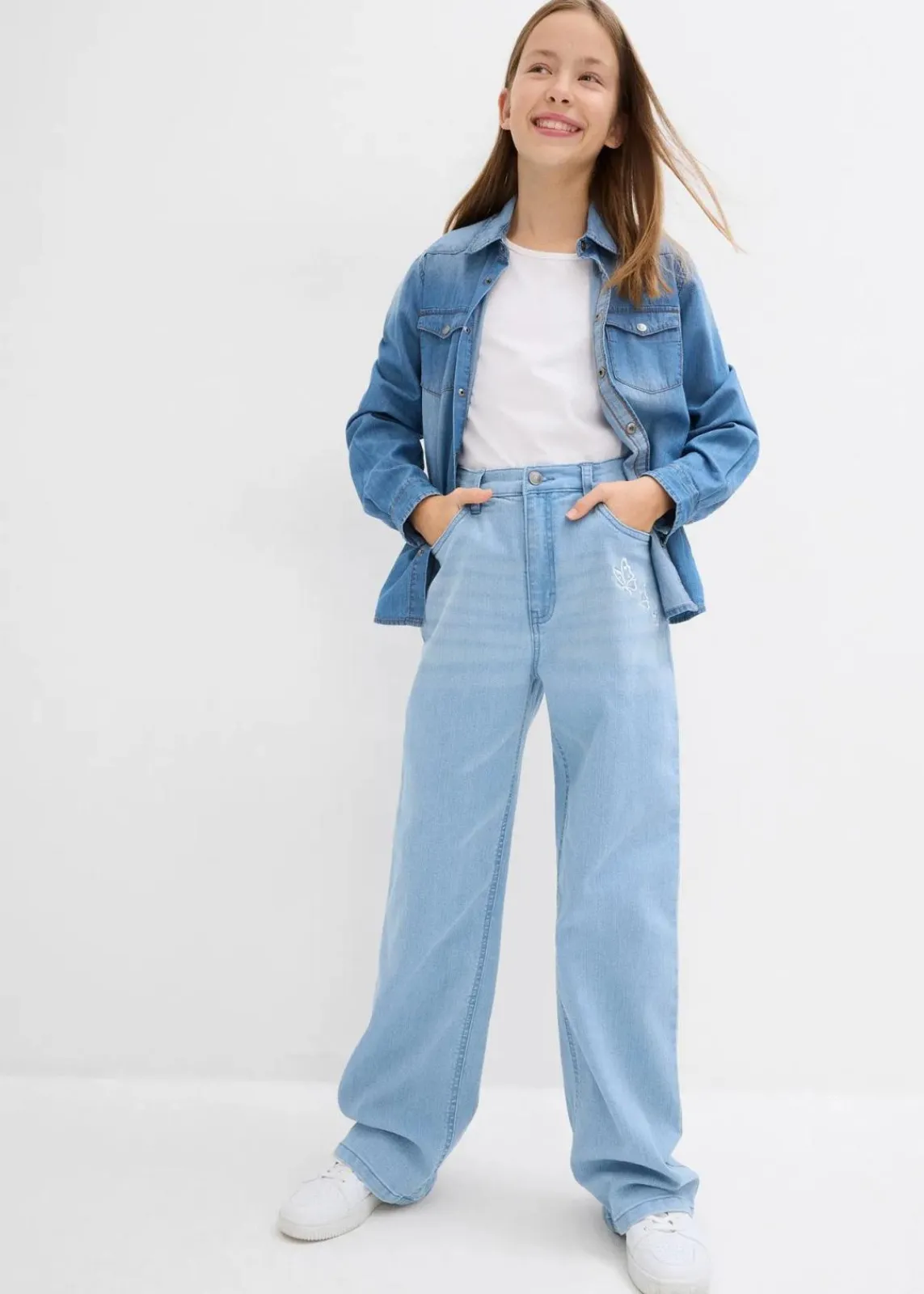bonprix Mädchen 9-16 Jahre·Jeans|Mädchen 2-8 Jahre·Nachhaltigere Materialien|Wide-Leg-Jeans Mid Waist hellblau denim
