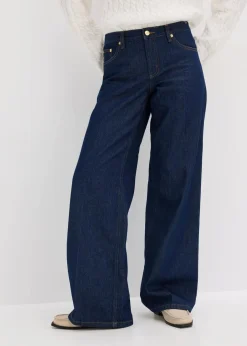 bonprix Bekleidung·Shirts & Tops|Jeans|Wide-Leg-Jeans Mid Waist tiefblau denim ungewaschen