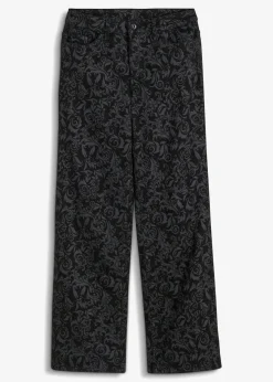 Wide-Leg-Jeans, Mid Waist mit Glanzmuster|bonprix