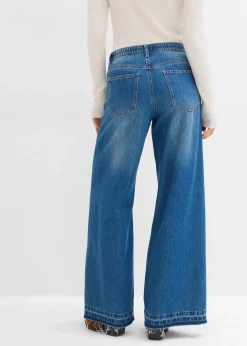 bonprix Jeans|Kurzgrößen|Wide-Leg-Jeans Mid Waist, Bequembund blau denim used
