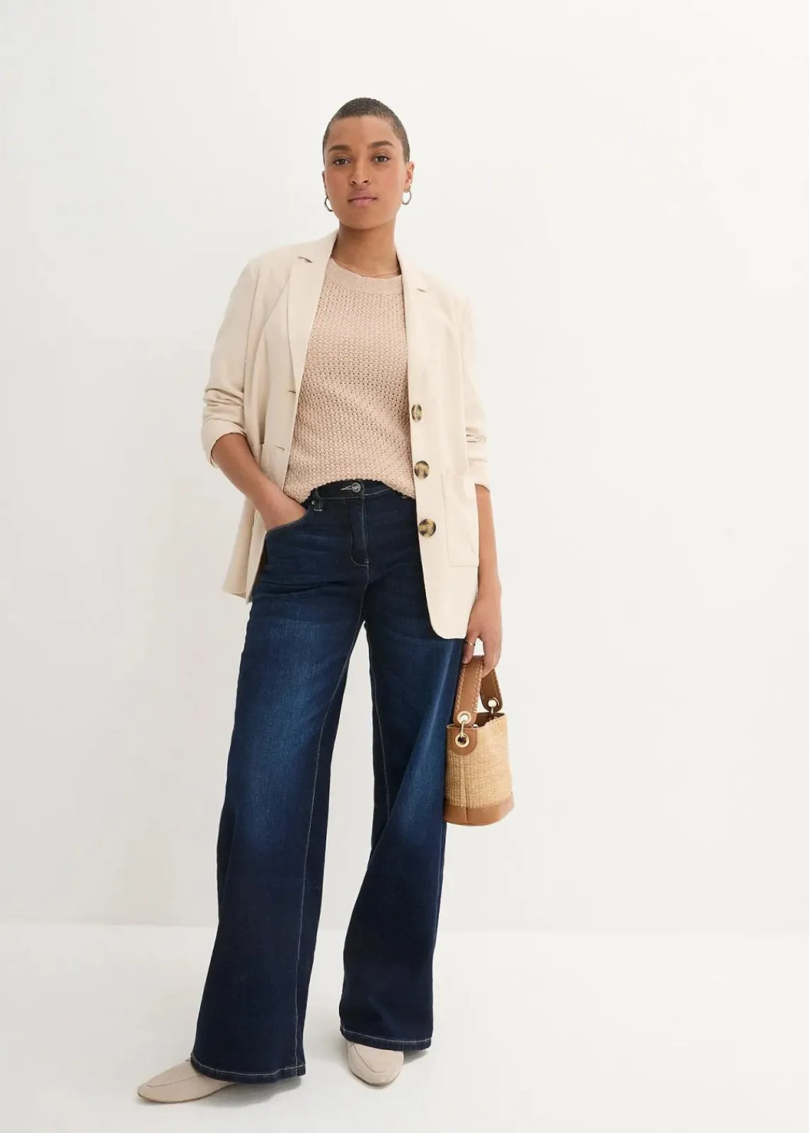 bonprix Bekleidung·Shirts & Tops|Jeans|Wide-Leg-Jeans Mid Waist, Bequembund nachtblau denim
