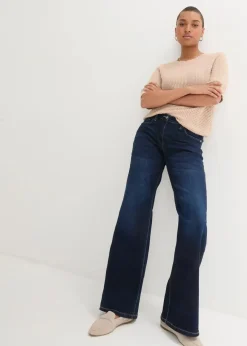bonprix Bekleidung·Shirts & Tops|Jeans|Wide-Leg-Jeans Mid Waist, Bequembund nachtblau denim