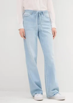 Wide-Leg-Jeans, Mid Waist, Gürtel|bonprix Online