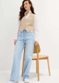 Wide-Leg-Jeans, Mid Waist, Gürtel|bonprix Online