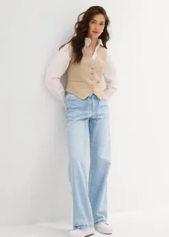 Wide-Leg-Jeans, Mid Waist, Gürtel|bonprix Online
