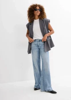bonprix Jeans|Bekleidung·Shirts & Tops|Wide-Leg-Jeans Mid Waist, Low Stretch eisblau denim used