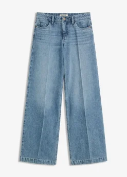 Wide-Leg-Jeans Mid Waist, Low Stretch Full Length|bonprix Discount