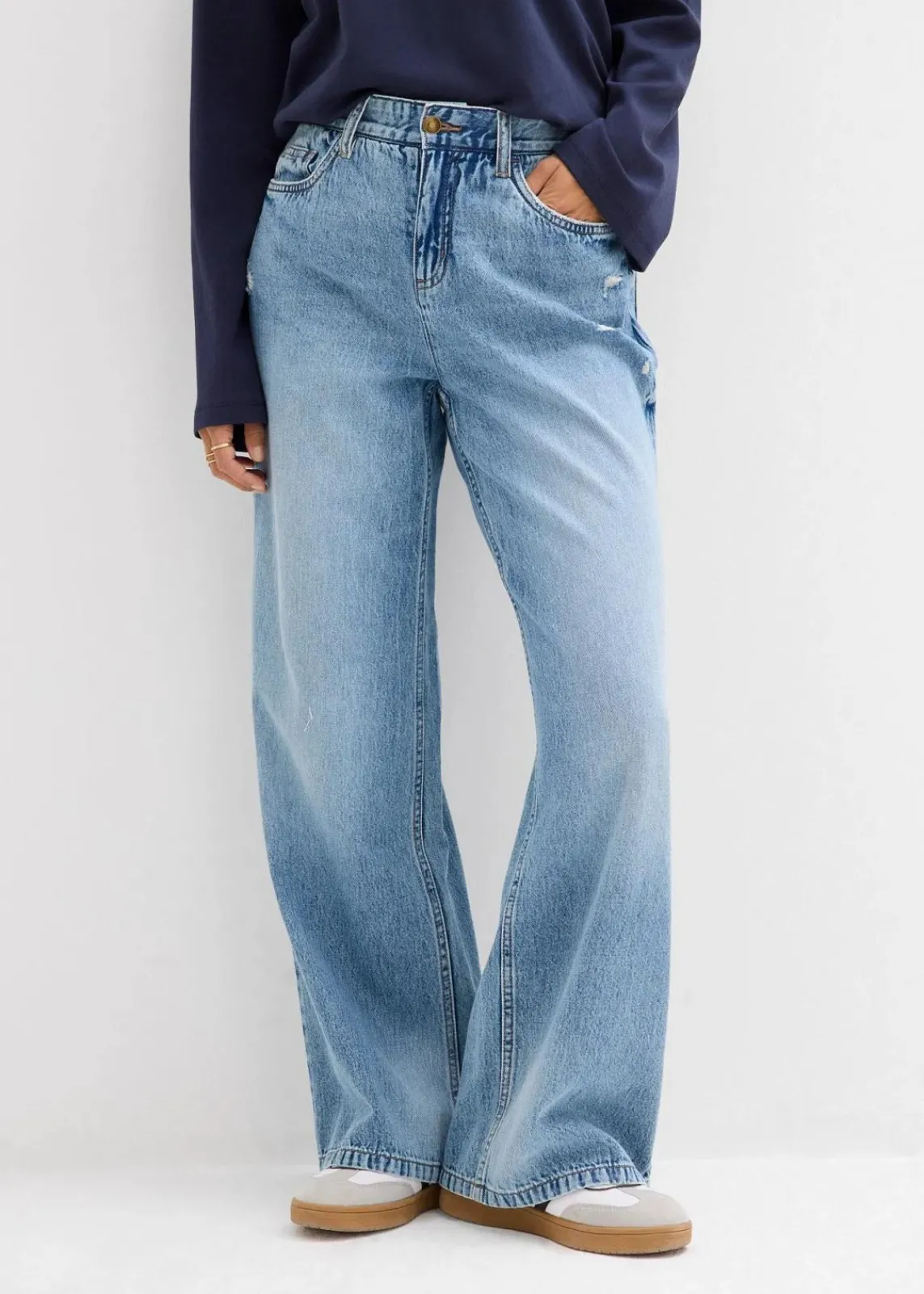 Wide-Leg-Jeans Mid Waist, Low Stretch|bonprix New