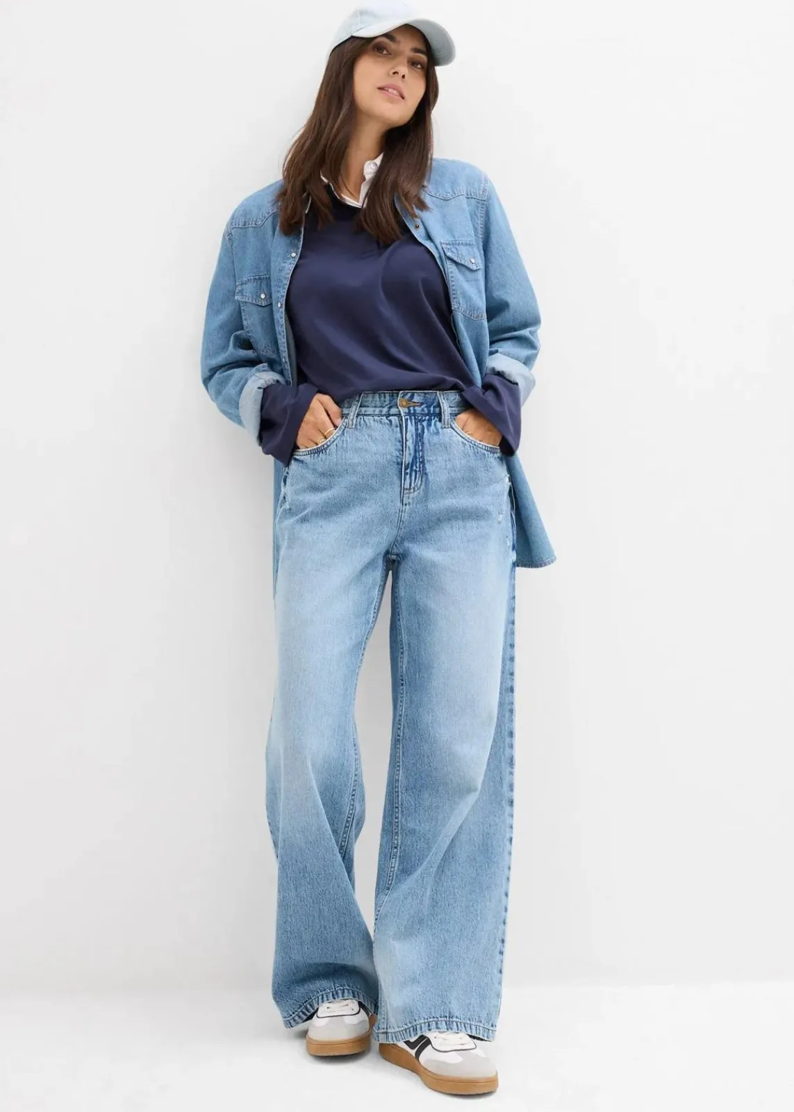 Wide-Leg-Jeans Mid Waist, Low Stretch|bonprix New