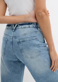 bonprix Kurzgrößen|Bekleidung·Shirts & Tops|Wide-Leg-Jeans, Mid Waist, Low Stretch Full Length eisblau denim used